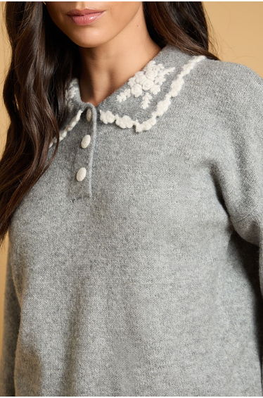 Embroidered Collar Button Detail Jumper product thumbnail 4