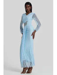 Lace Rhinestone Rivets Gathering Maxi Dress - 6
