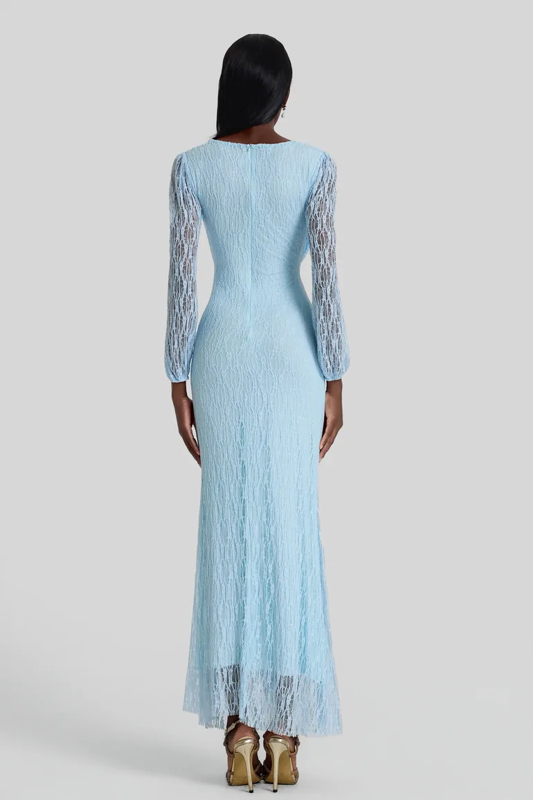Lace Rhinestone Rivets Gathering Maxi Dress - 4