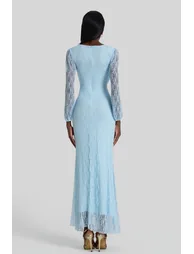 Lace Rhinestone Rivets Gathering Maxi Dress - 4