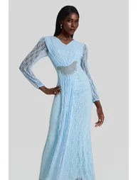 Lace Rhinestone Rivets Gathering Maxi Dress - 2