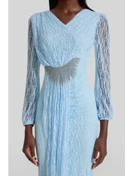 Lace Rhinestone Rivets Gathering Maxi Dress - 1