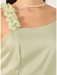 Plain Asymmetric Neck A-Line Maxi Dress - 3