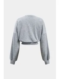 Round Neck Belted Long Sleeve Sweatshirt - 1