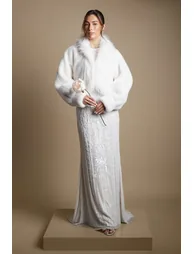 Statement Long Faux Fur Collar Bridal Coat