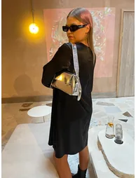 Glamorous Curve Black Satin Long Sleeve Mini Dress - 7