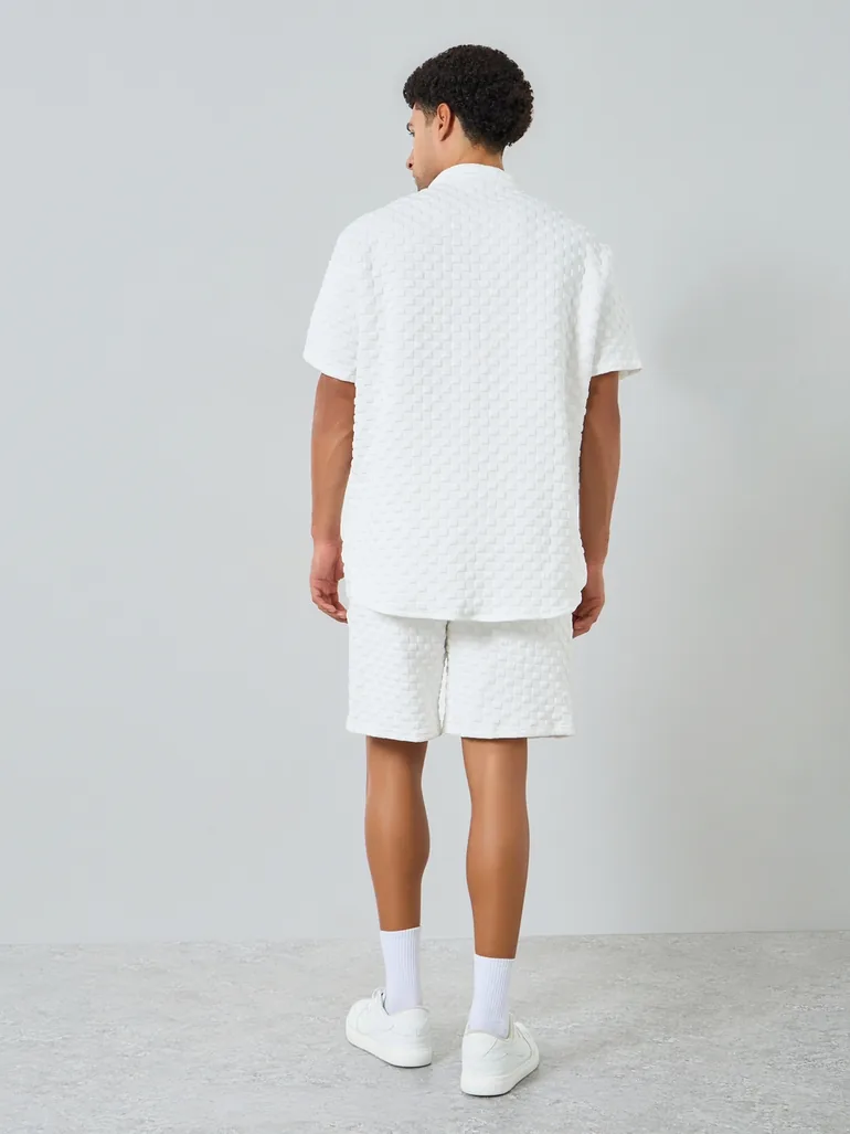Men Textured Stand Collar Shirt and Shorts Co-Ords - 4