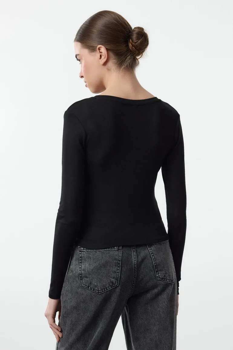 Black-Anthracite Double Pack Crop/Short Fitted/Fitting Knitted Blouse - 8