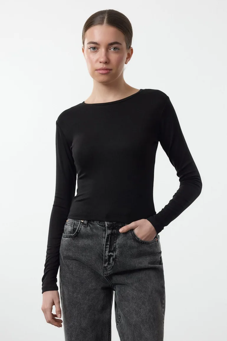 Black-Anthracite Double Pack Crop/Short Fitted/Fitting Knitted Blouse - 2