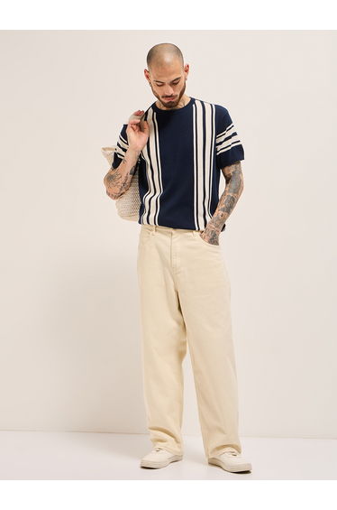 Men Pure Cotton Striped Crew Neck T-Shirt