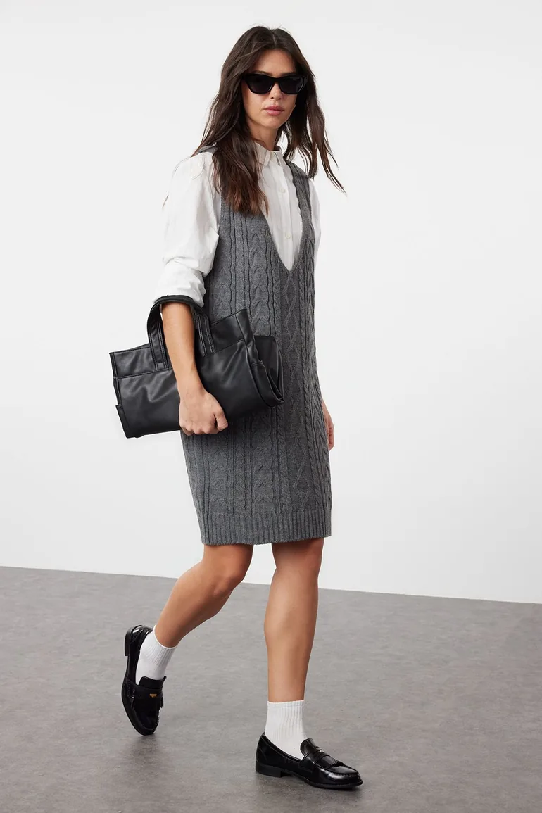 Anthracite Braided Knitwear Dress