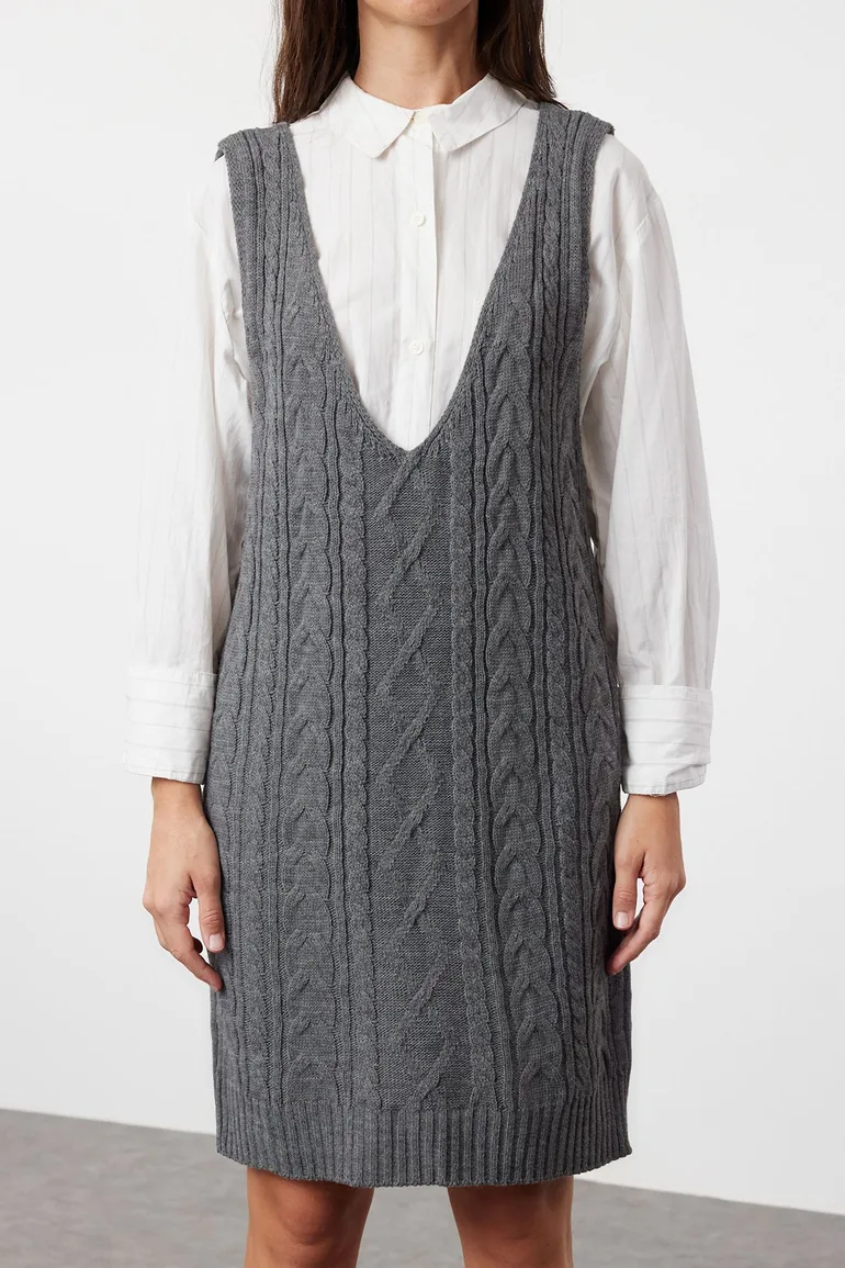 Anthracite Braided Knitwear Dress - 3