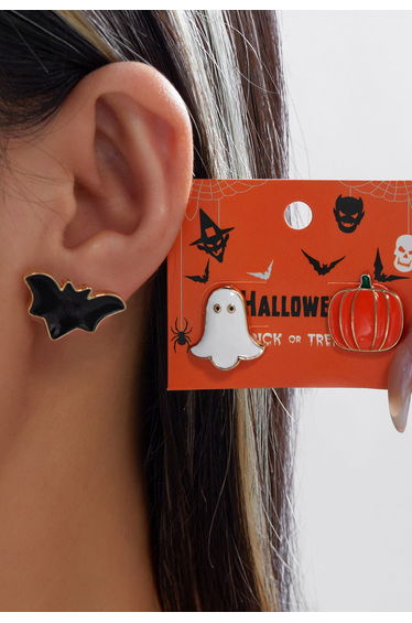 3 Pairs Bat Ghost Pumpkin Stud Earrings Set