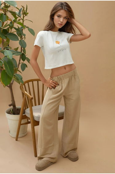 Printed Regular Fit Crew Neck 100% Cotton Crop T-shirt