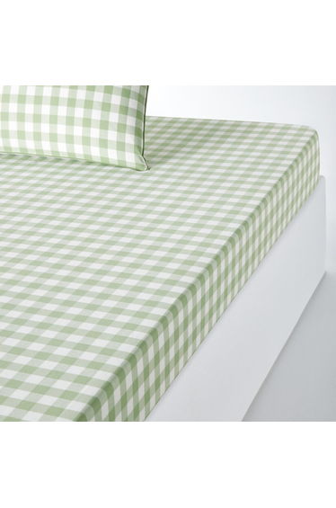 Veldi Green Gingham Check 100% Cotton Fitted Sheet