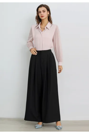 Allure in Motion Elastic Waist Pleats Palazzo Pants in Black