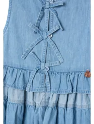 Hannah Tie Detail Tiered Denim Dress - Blue - 6