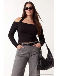 Black Black Square Neck Crop Knitted Blouse Tbbaw27Af00025
