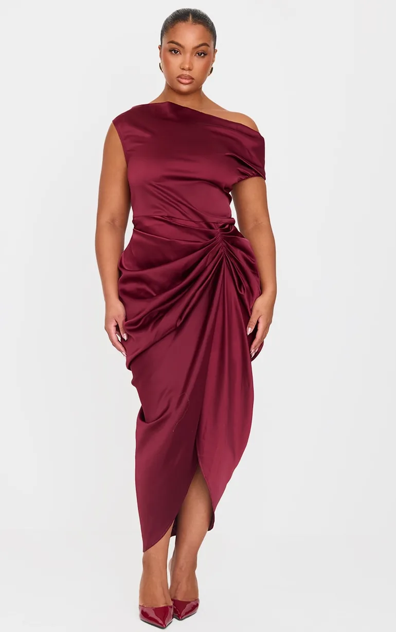 rich burgundy dress Simple V-Neck Satin Burgundy Prom Dress with Pockets PG485 US4 / Burgundy