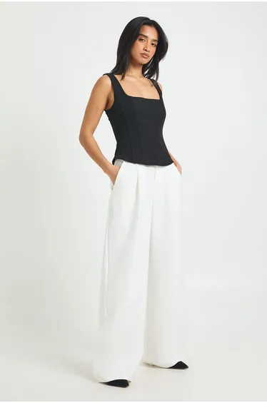 Petite Tailored Wide Leg Trouser - ivory