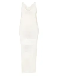 Maternity Cream Distressed Side Crochet Maxi Dress - 4