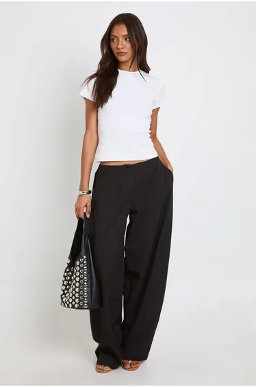 Tall Pleated Barrel Leg Tailored Trousers - black