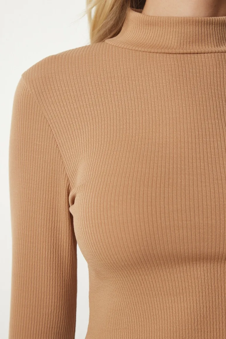 Women's Biscuit Standing Collar Corduroy Camisole Crop Blouse - 5