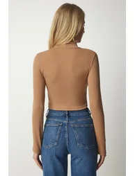 Women's Biscuit Standing Collar Corduroy Camisole Crop Blouse - 4