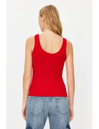 Red Fitted Pool Neck Ribbed Stretchy Knitted Undershirt - 4