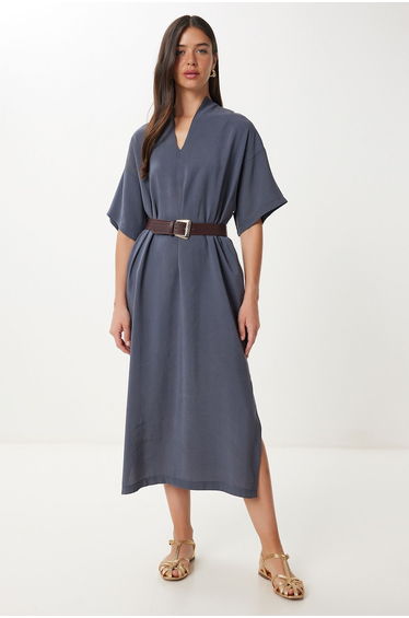 Women's Smoke Belted Slit Summer Modal Dress