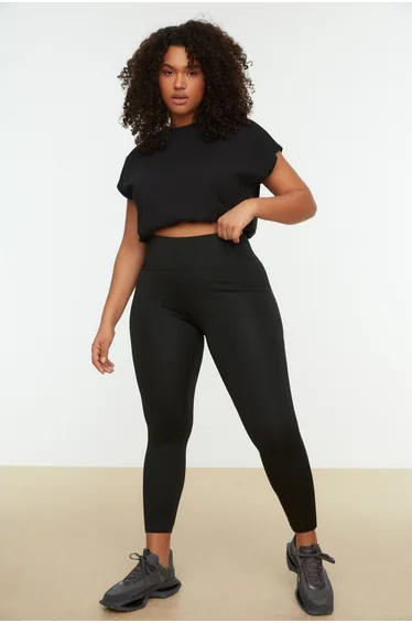 Plus Size Sports Leggings - Black - High Waist