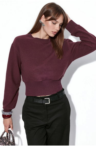 BUSEM Women's Ribbed Crop Crew Neck Sweater