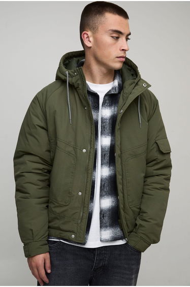 Regular Fit Mid Weight Parka Jacket - khaki