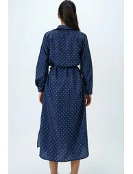 Women's Ocean Blue Polka Dot Pattern Woven Viscon Shirt Dress - 4