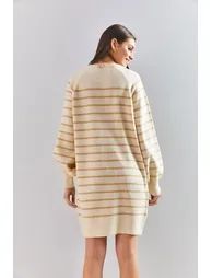Beige Column Mini Jumper Dress with Long Sleeves - 4