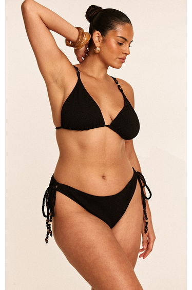 Plus Black Textured Bead Trim Tie Side Bikini Bottoms