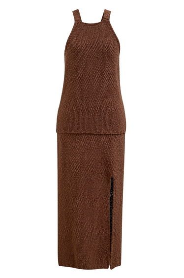 Waffle Crochet Cami Top and Maxi Skirt Set in Caramel