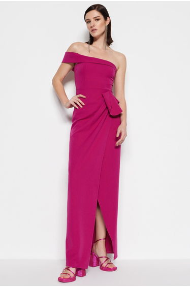 Purple A-Line Maxi Evening Dress with One Shoulder