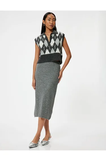 Midi Length Knitwear Pencil Skirt Standard Waist