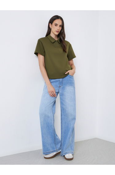 Oversized Half Zip Knitted Polo T-Shirt