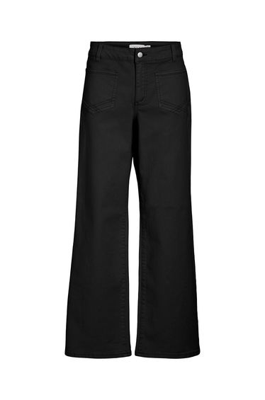 Wide Leg Jeans with Front Patch Pockets and High Waist
