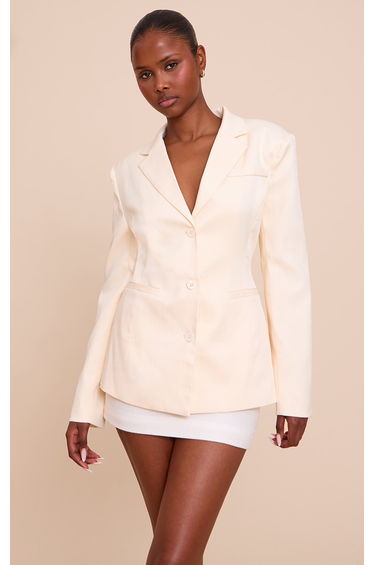 Off White Cinched Back Single Breasted Blazer