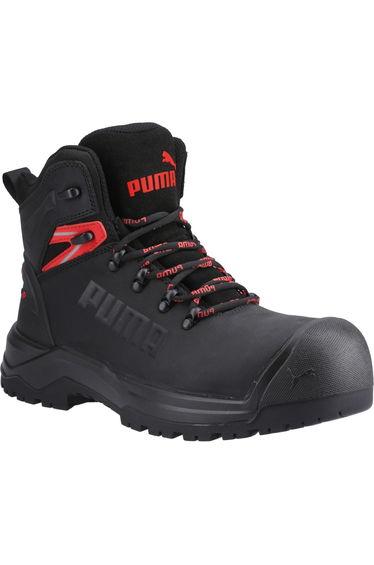 Puma Safety Mens Iron Leather Heavy Duty Safety Boots - Black/Red