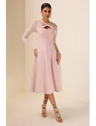Estelle Rhinestone Midi Dress in Pink