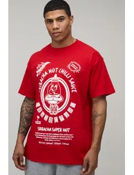 Siracha Hot Chilli Sauce Oversized License Print T-shirt - red