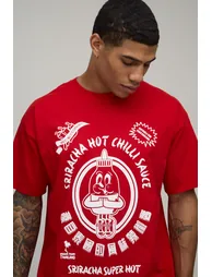 Siracha Hot Chilli Sauce Oversized License Print T-shirt - red - 2