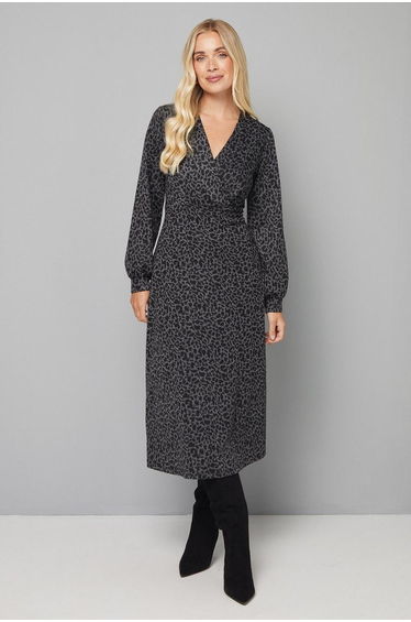 Petite Leopard Ponte Wrap Midi Dress