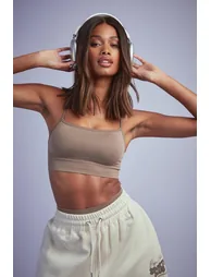 Seamless Rib Padded Sports Bra - mocha