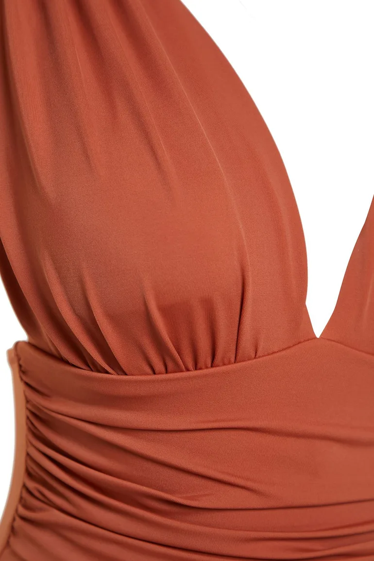 Tile Deep Decollete Draped Swimsuit - 6