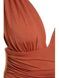 Tile Deep Decollete Draped Swimsuit - 6